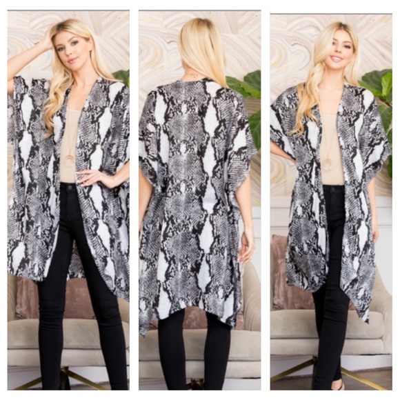 Sexy Snakeskin Animal Print Kimono Wrap Arms Robe Swim Coverup O/S S-2XL - Picture 4 of 5